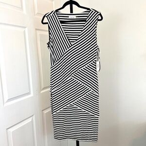 Calvin Klein Striped Stretch Layered Jersey Dress